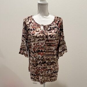Dear Scarlett Elegant Women's Abstract Print Blouse - Black, Rust, Brown New